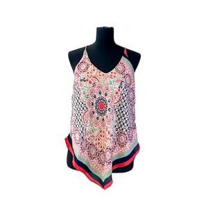 Heart Soul Boho Handkerchief Hem Medallion Print Sleeveless Flowy Blouse Large